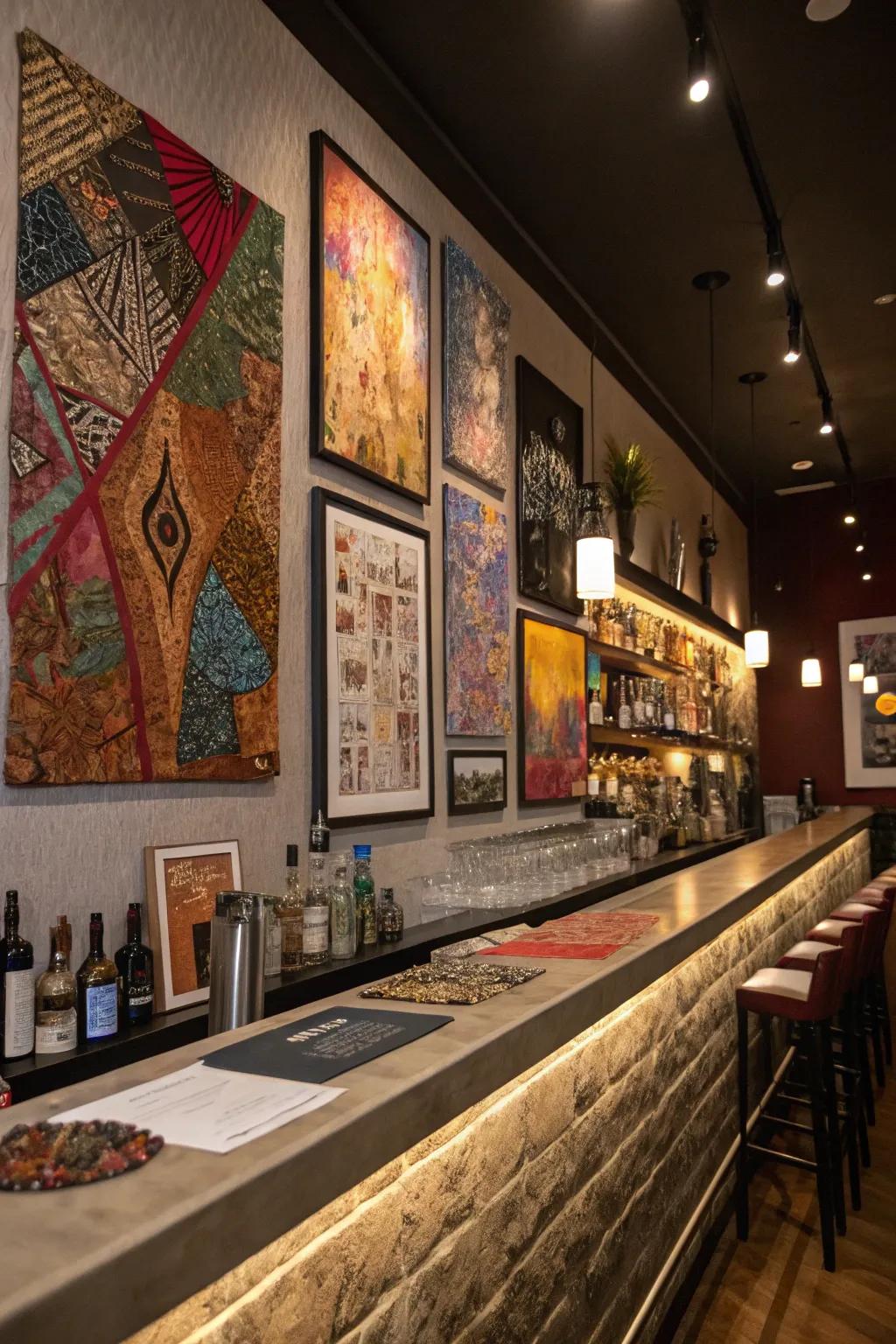 Mixed media art gives a modern twist to classic decor.