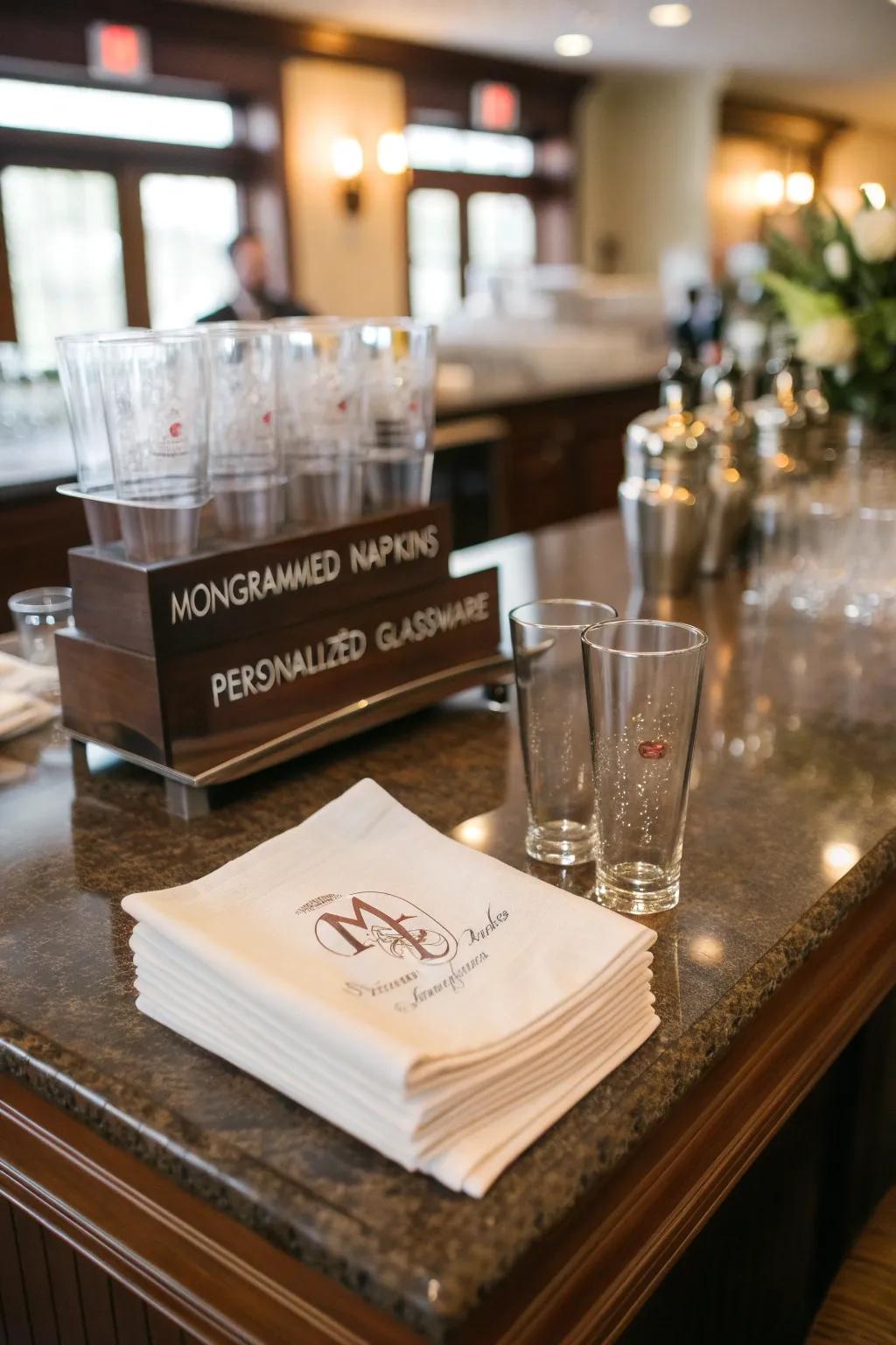 Monogrammed details enrich your bar with a personal touch.