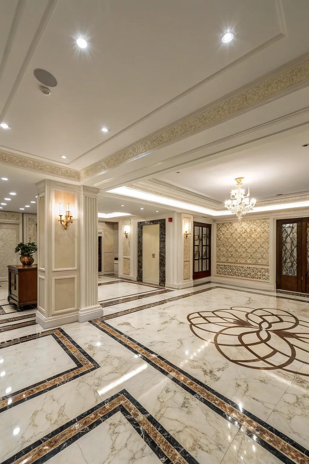 Polished rock slabs add an opulent feel to your basement.