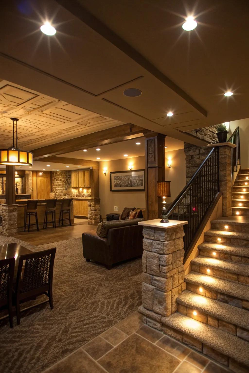 Layered lighting offers both functionality and ambiance.