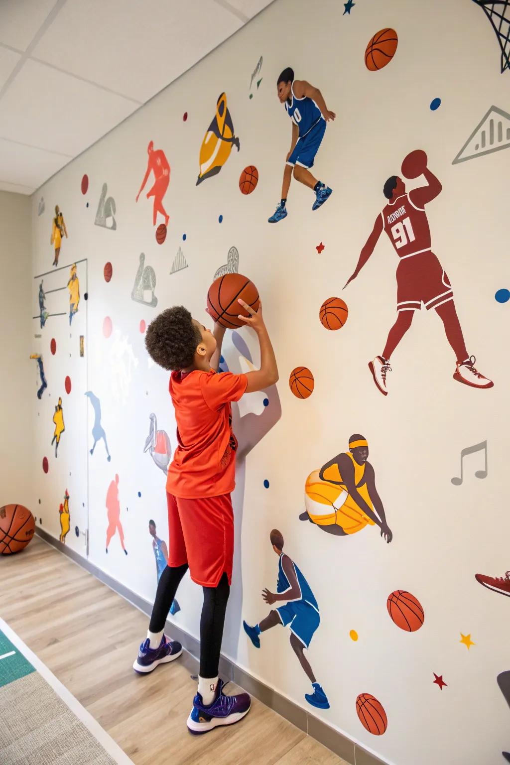 Vibrant wall graphics infuse dynamism into the setting.