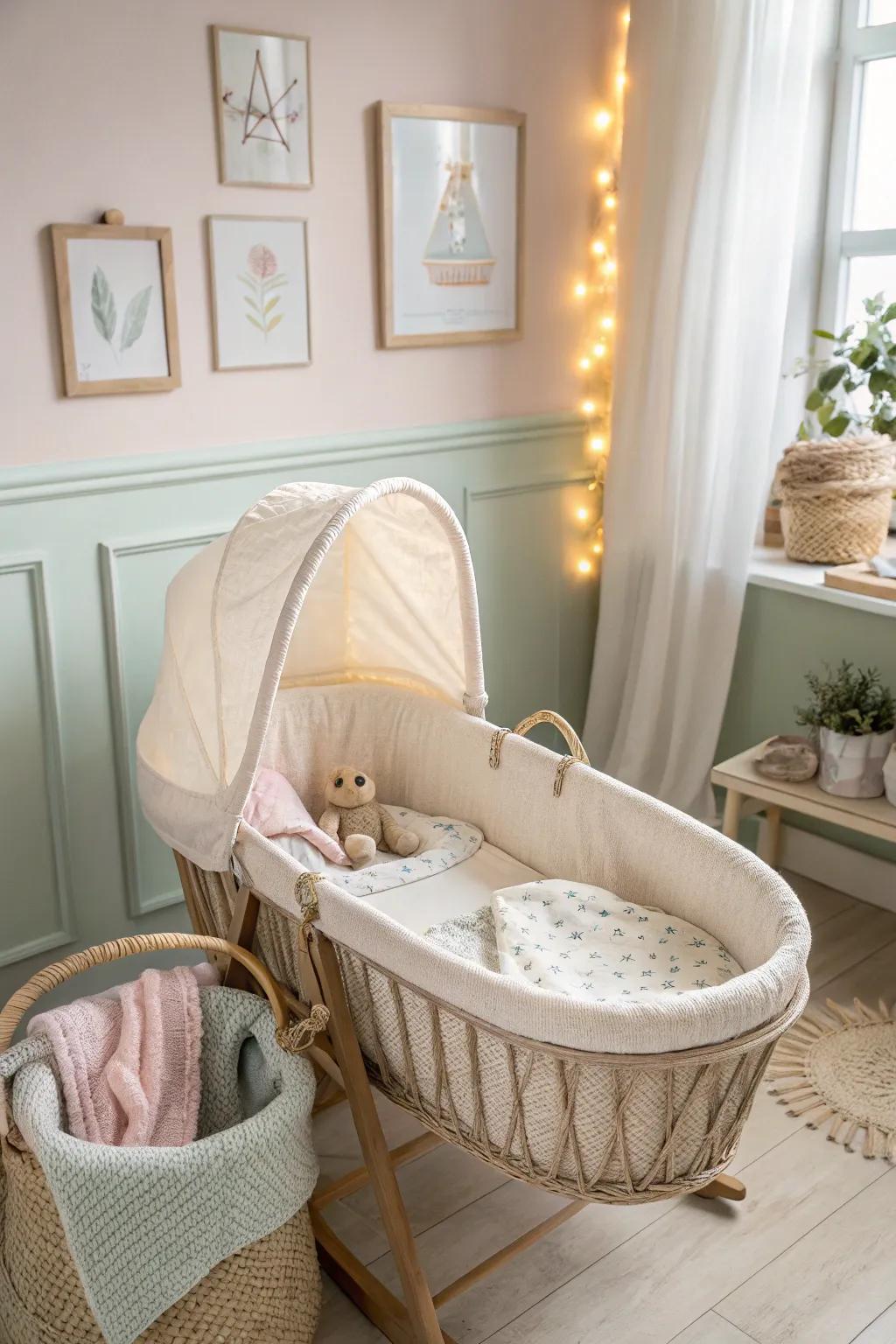 Create a peaceful atmosphere with a neutral bassinet.