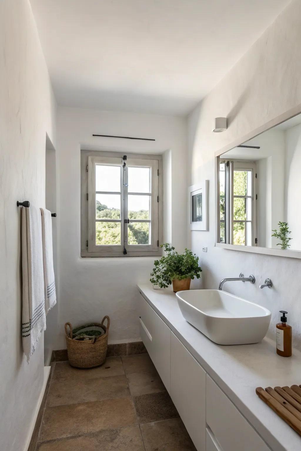 A minimalist bathroom that exudes simplicity and elegance through clean lines and uncluttered spaces.