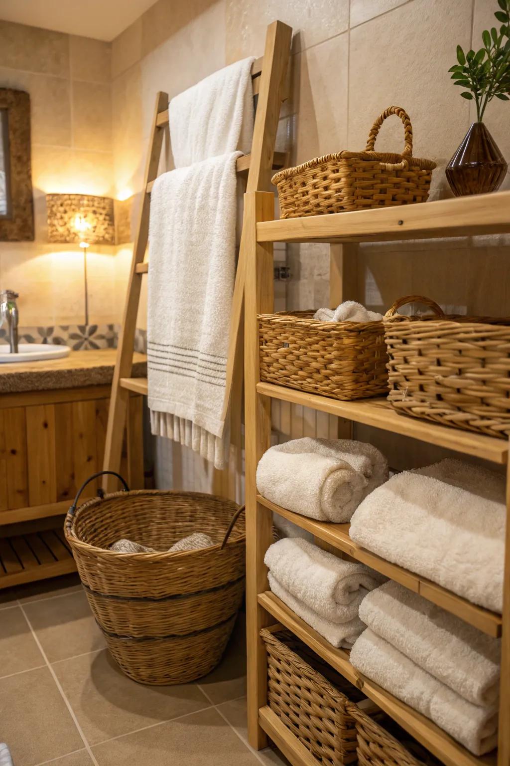 Your bathroom feels warm and comfortable with soft accessories.