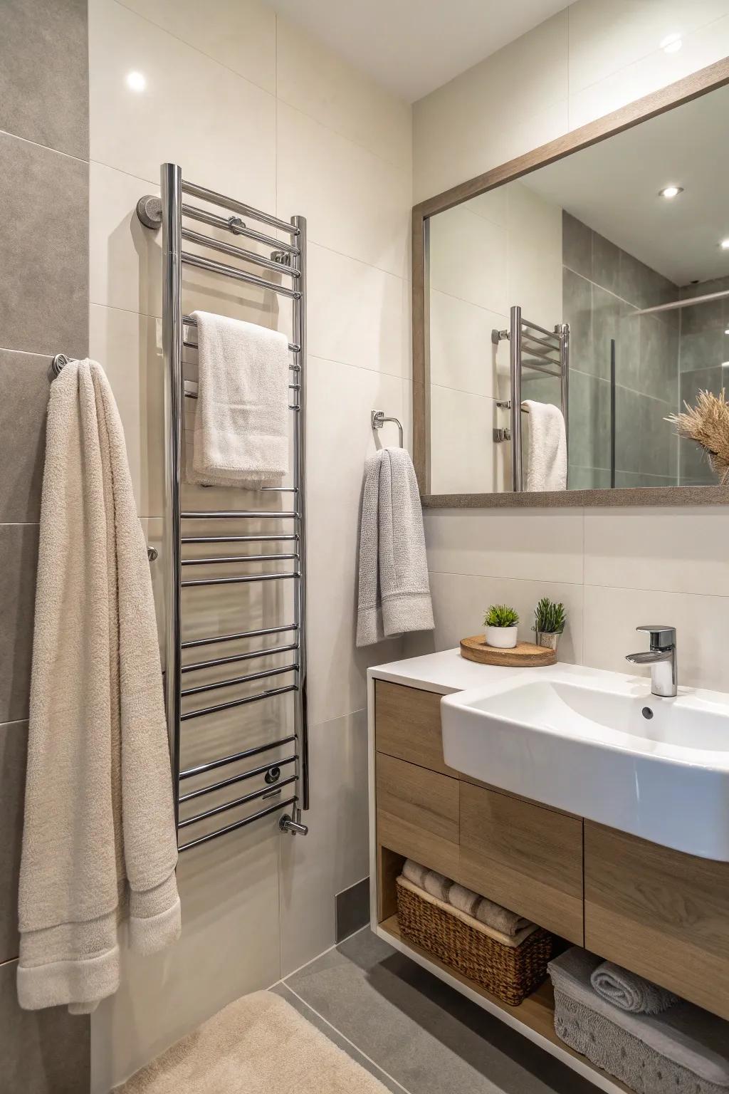 Mix style and practicality through carefully arranged towel displays.