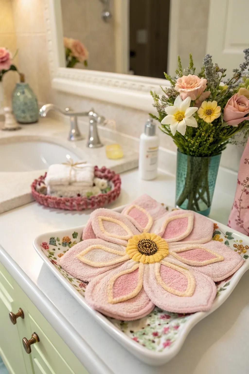 Bring nature indoors with a towel art blossom.