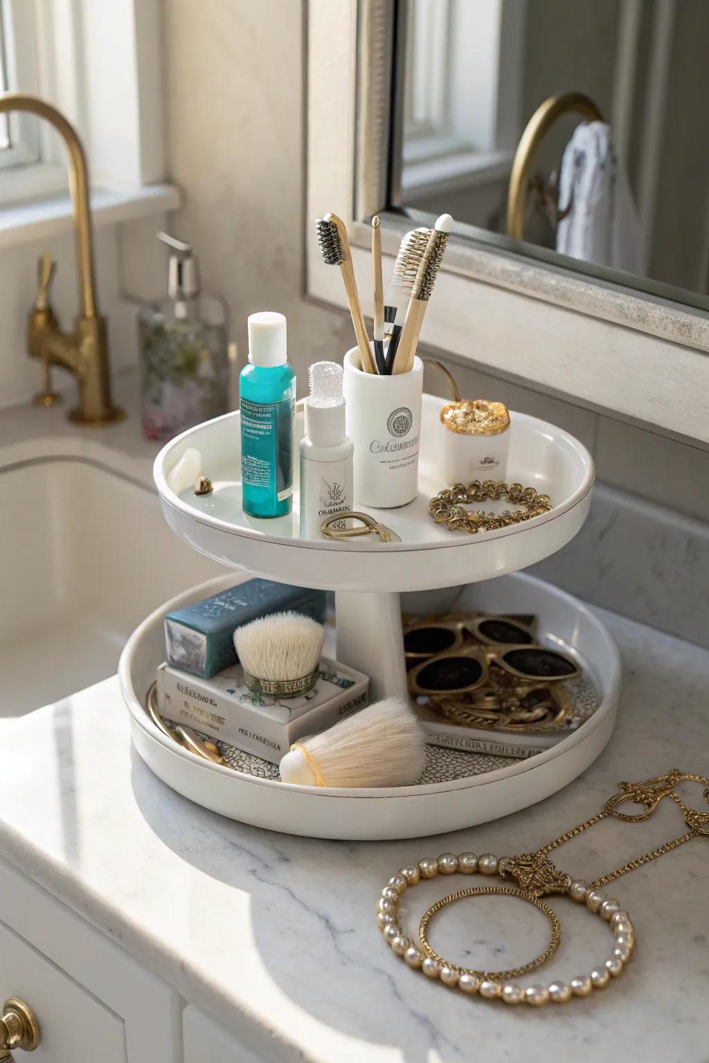 Maximize space with a layered tray for vertical storage.