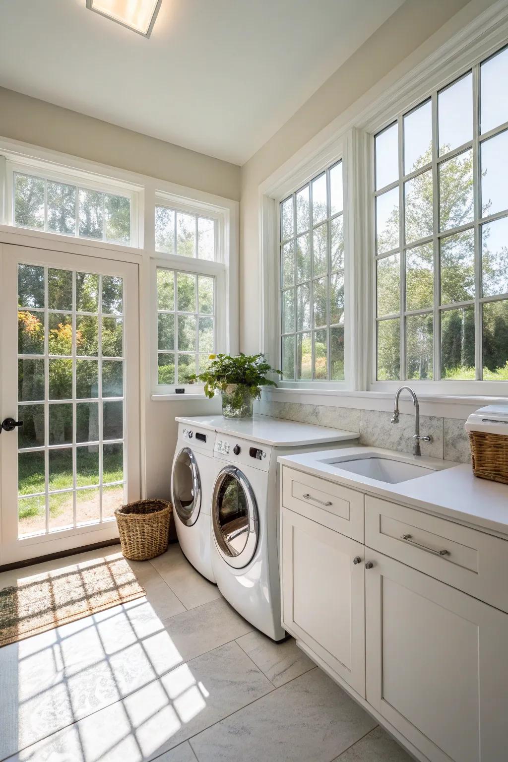 Natural light enhances the feeling of spaciousness in the laundry area.