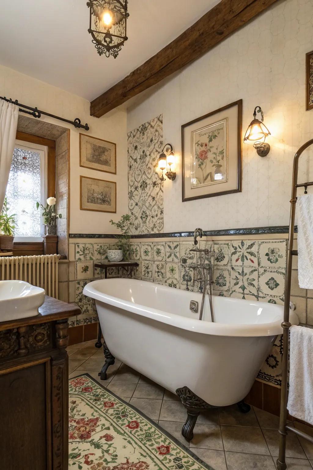 Vintage accents bring timeless charm to your bathtub space.