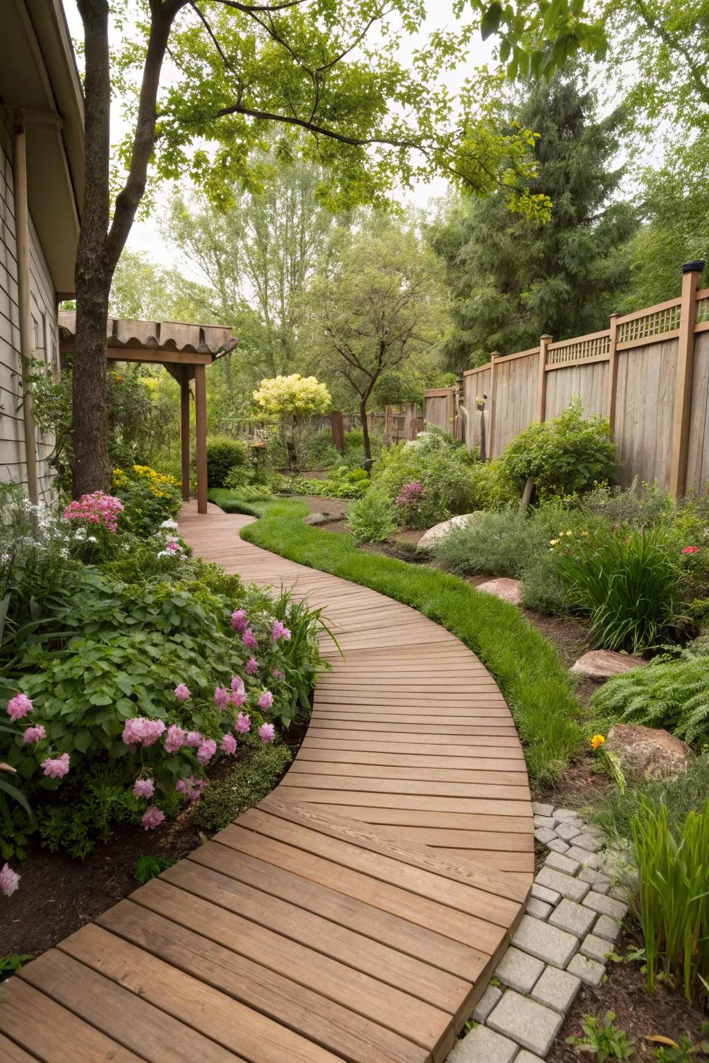 A walkway introduces charm and guides you through your backyard sanctuary.