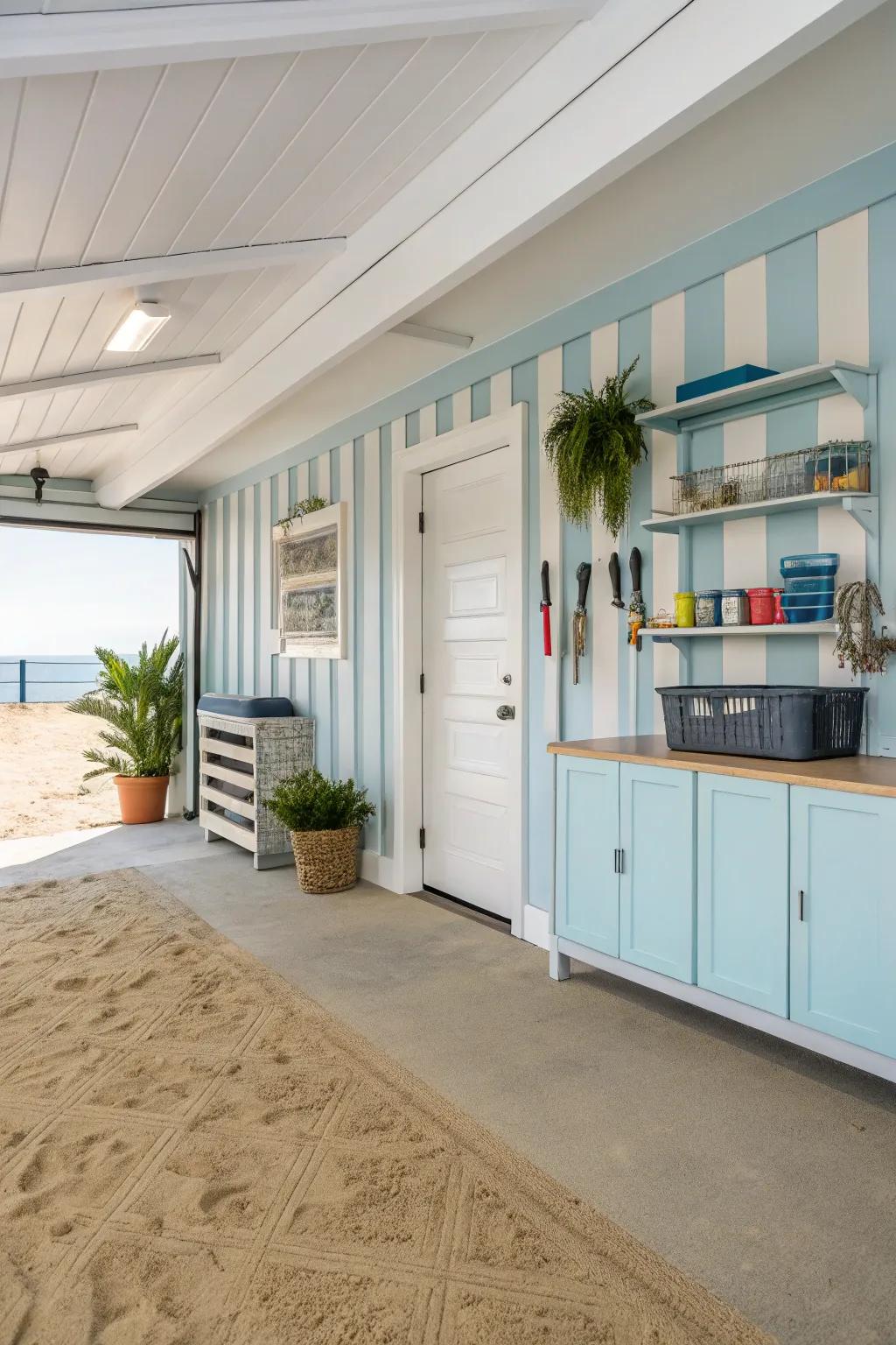 A relaxing color scheme brings the beach environment indoors.