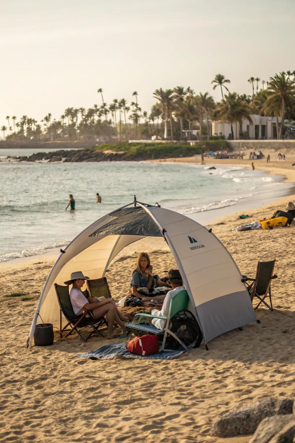 The umbrella-tent combo merges the ease of an umbrella with the protection of a tent.