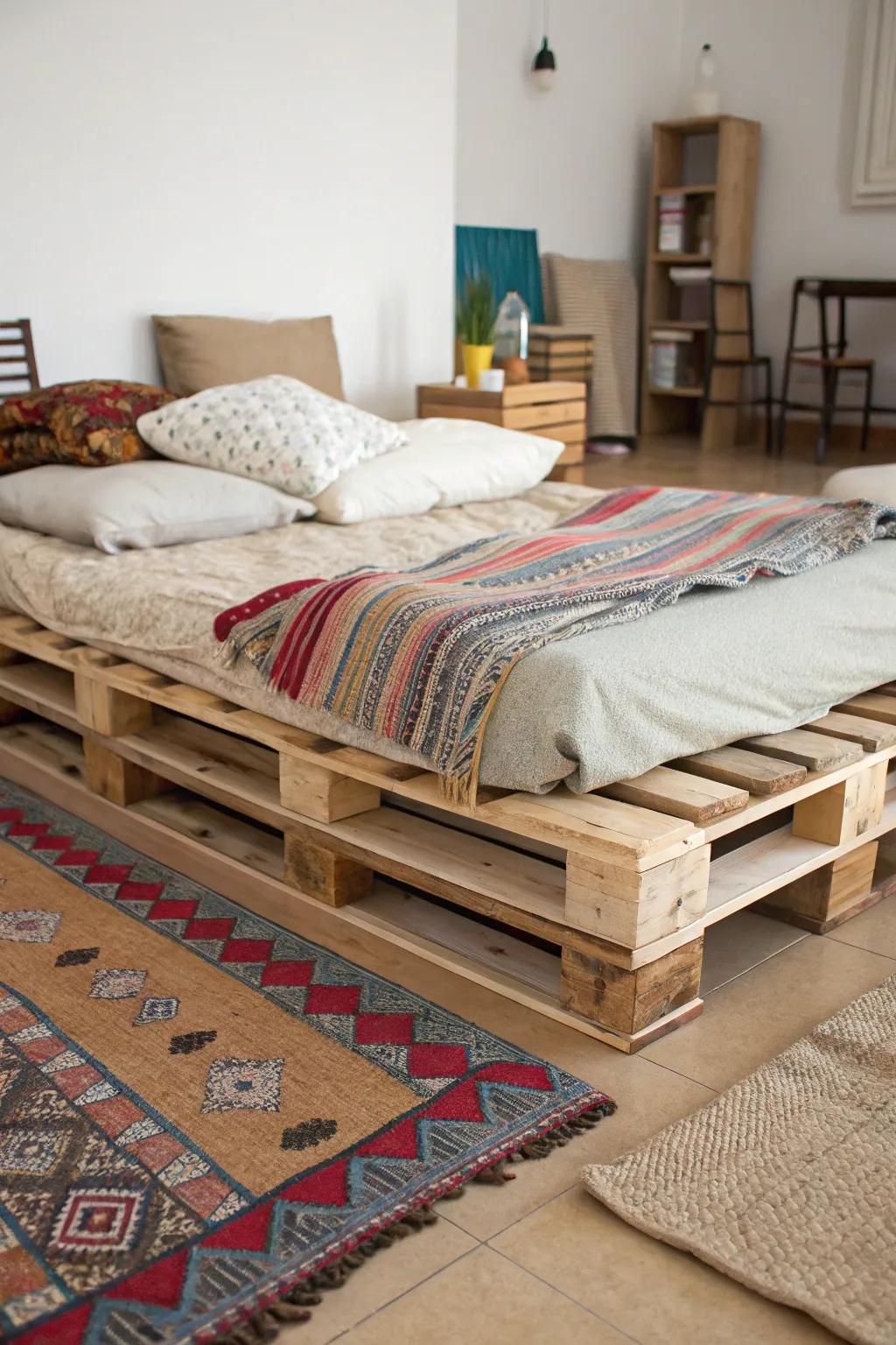 Add texture with creative foundations for your floor bed.