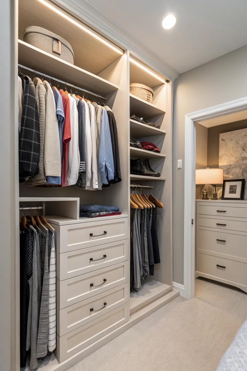 A small dresser gives you great storage for folded clothes.