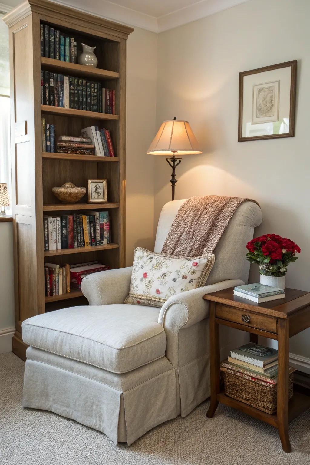 A comfortable corner offers a peaceful escape.