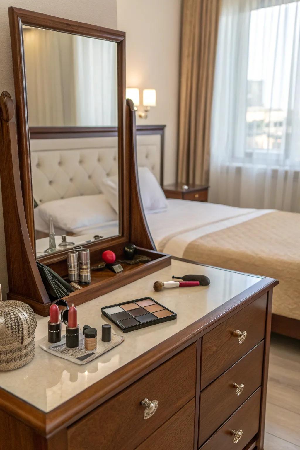 Build a multiuse space by turning your dresser into a vanity.