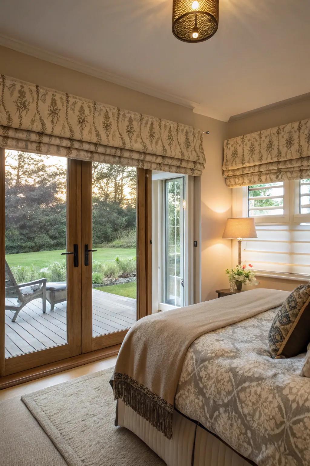 Window coverings provide privacy while maintaining a stylish design.