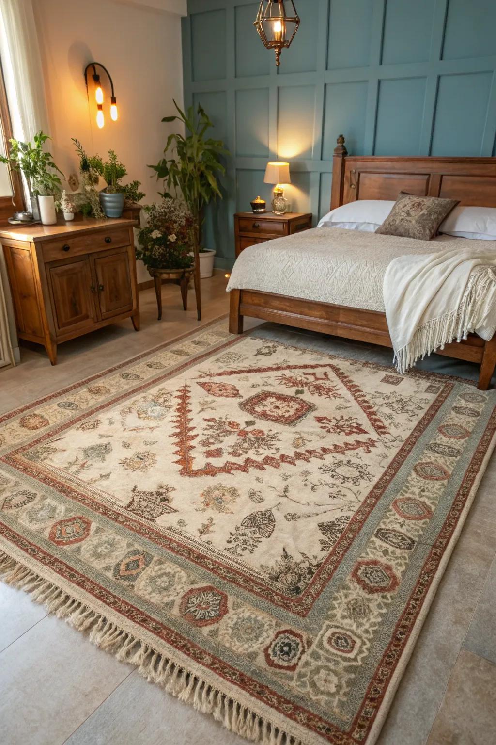 Vintage carpets impart charm and warmth.