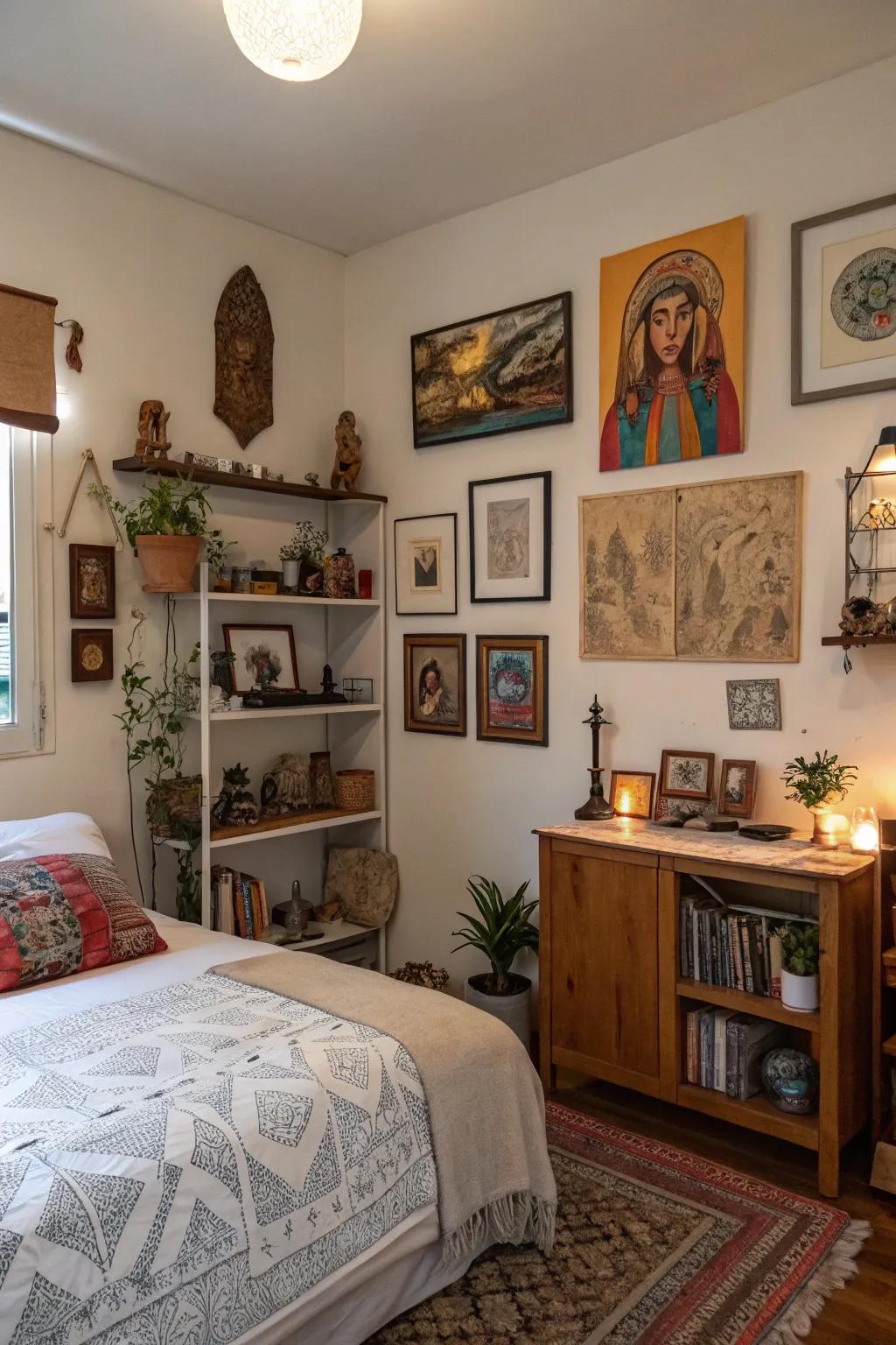 A personalized bedroom showcasing unique decor elements.