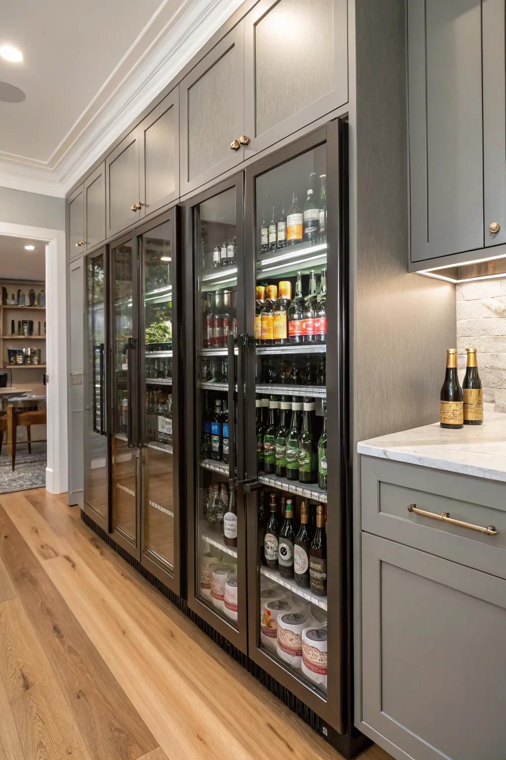 Bespoke cooking area display cases made for beer bottle storage.