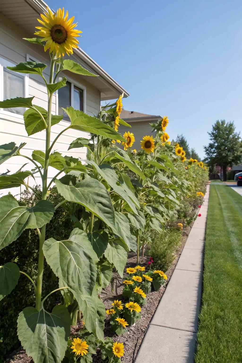 Sunflowers introduce a striking and jubilant element to any landscape.