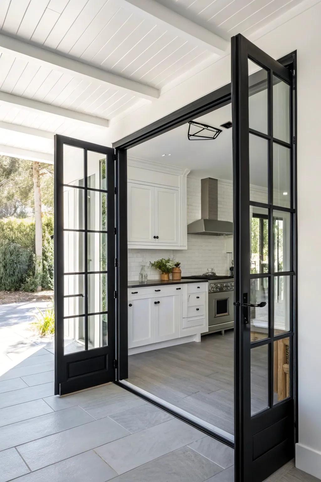 Create a dramatic effect with high-contrast bifold door frames.