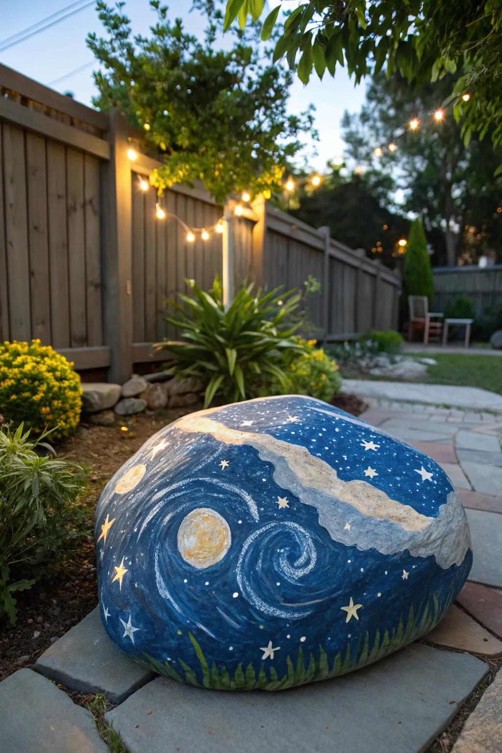 Set a magical mood with starry night stone art.