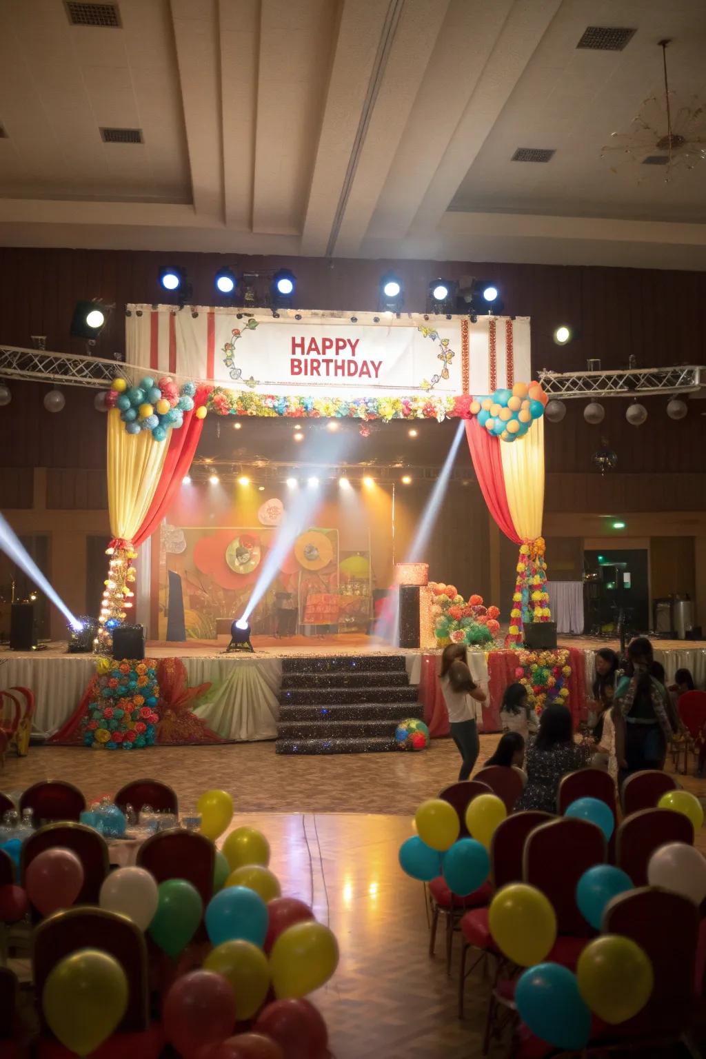 A dazzling stage setup ready for the birthday star's moment.