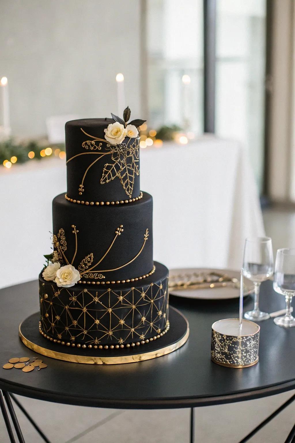Subtle gold details add a touch of elegance to a minimalist cake.
