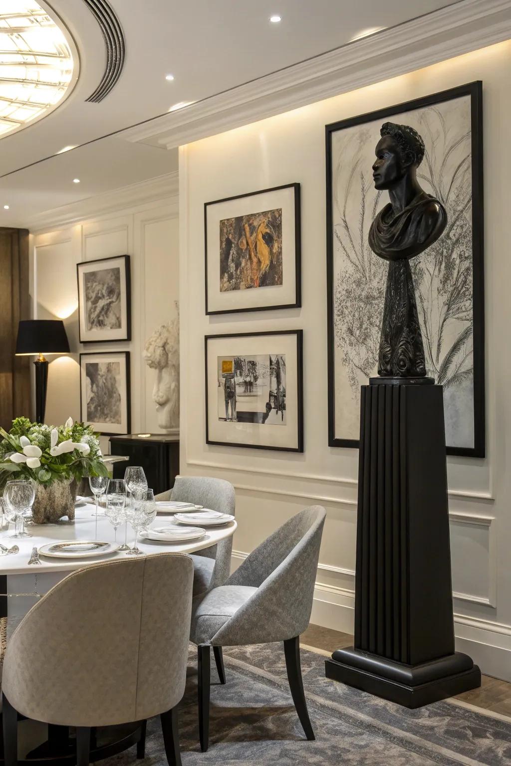 Artful decor elevates the dining space.