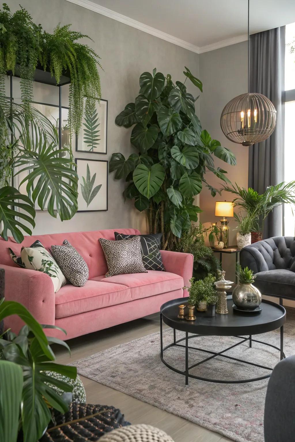 Foliage adds a fresh element to the sophisticated color palette.