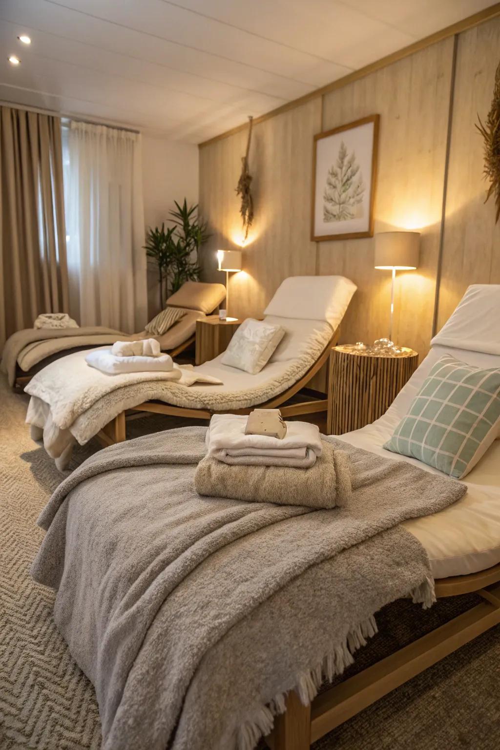 Soft items improve comfort in the space.