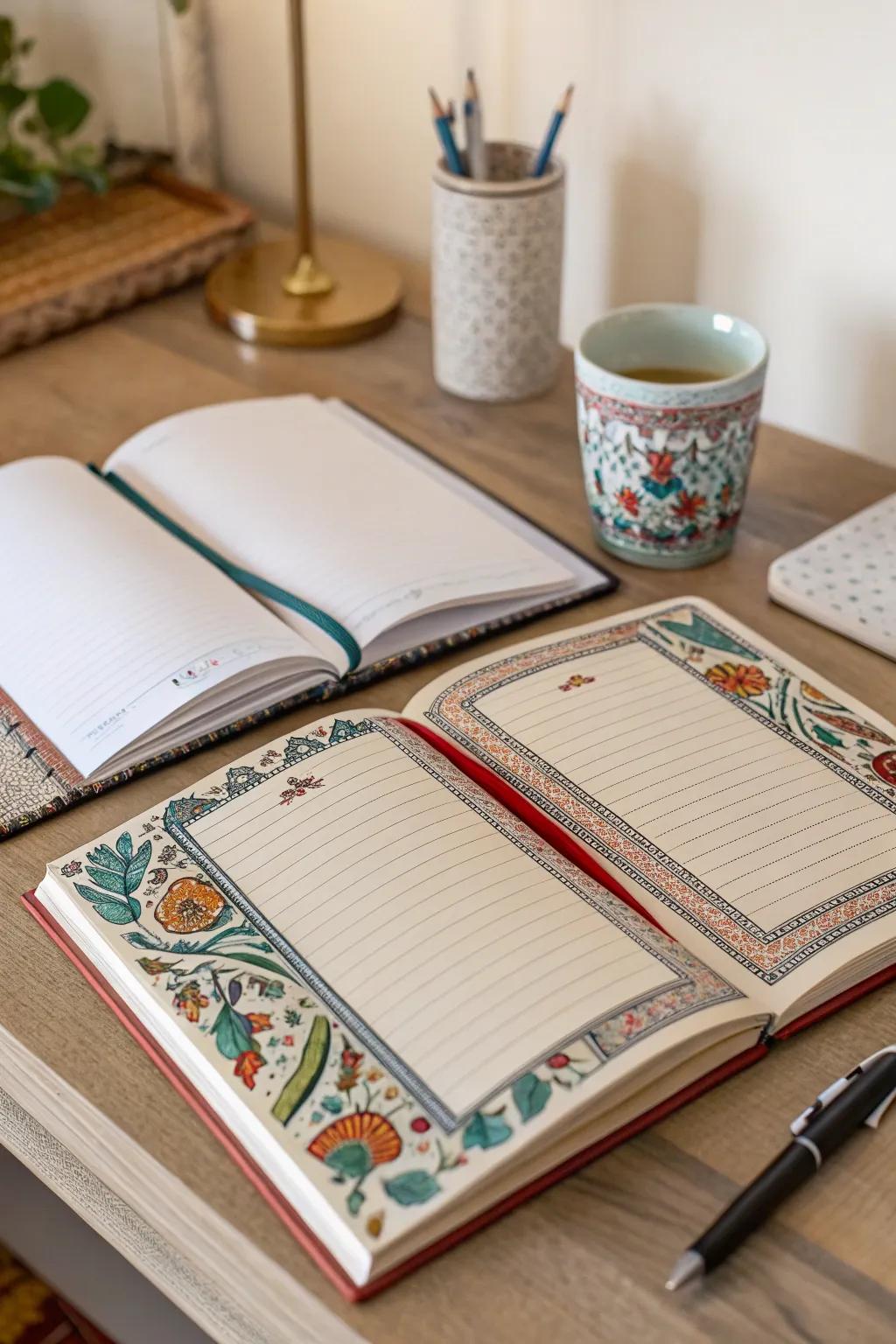 Artistic borders turn ordinary notebooks into sources of inspiration.