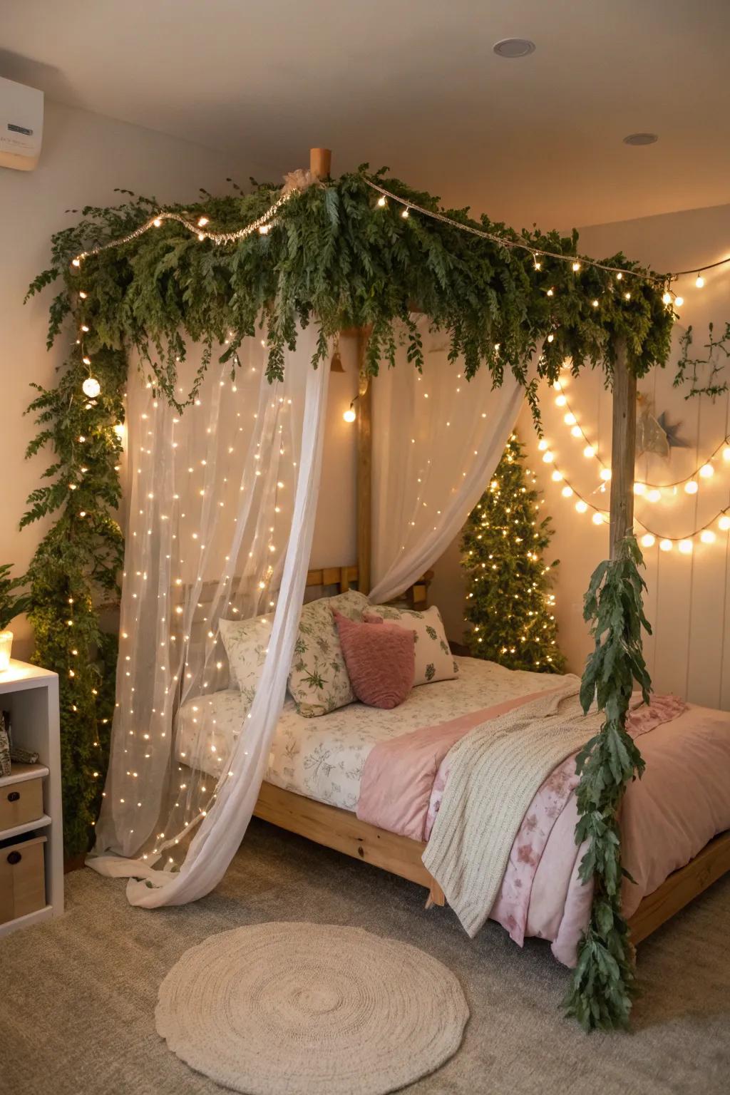 Step into an enchanted timberland using this captivating canopy bed.