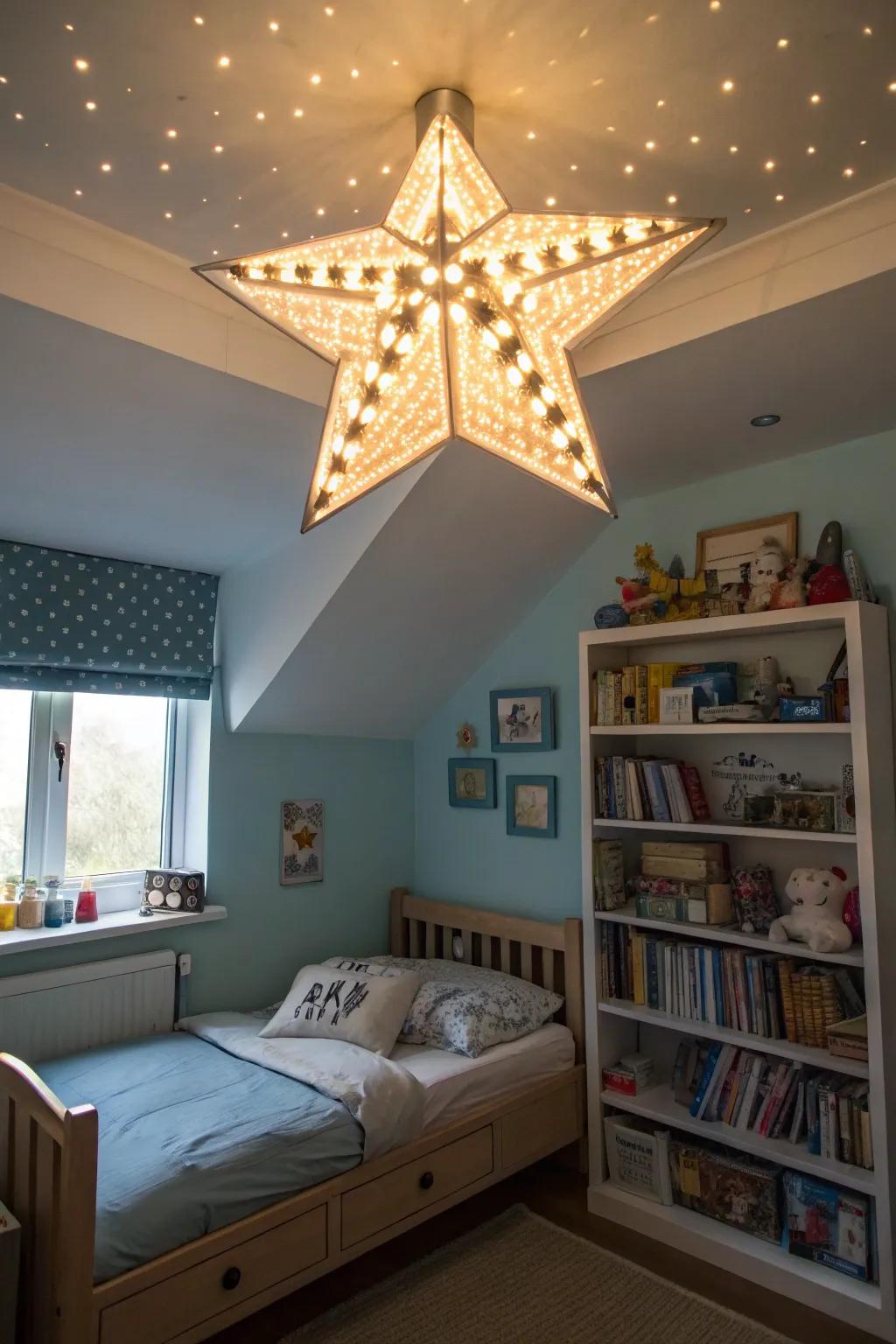 Special lighting brings charm and character to a boy's room.