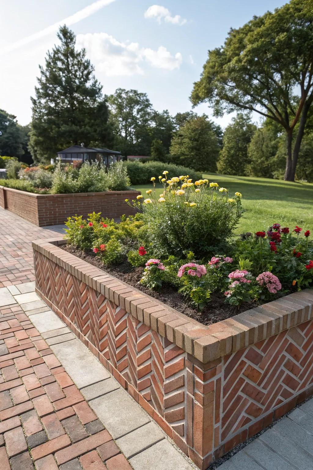 Infuse your garden with character through decorative brick patterns.