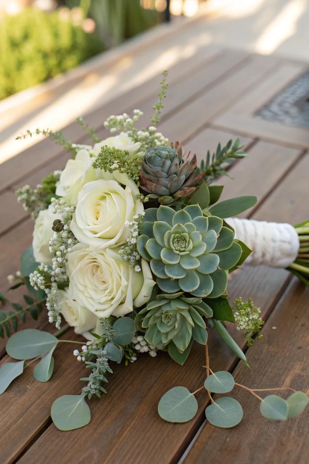 A modern bouquet with a touch of succulent sophistication.