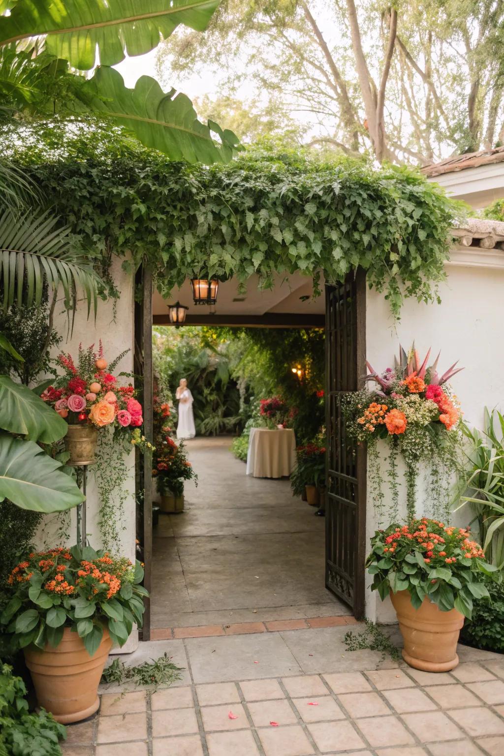 A verdant garden oasis sets a peaceful and inviting tone for the bridal shower.