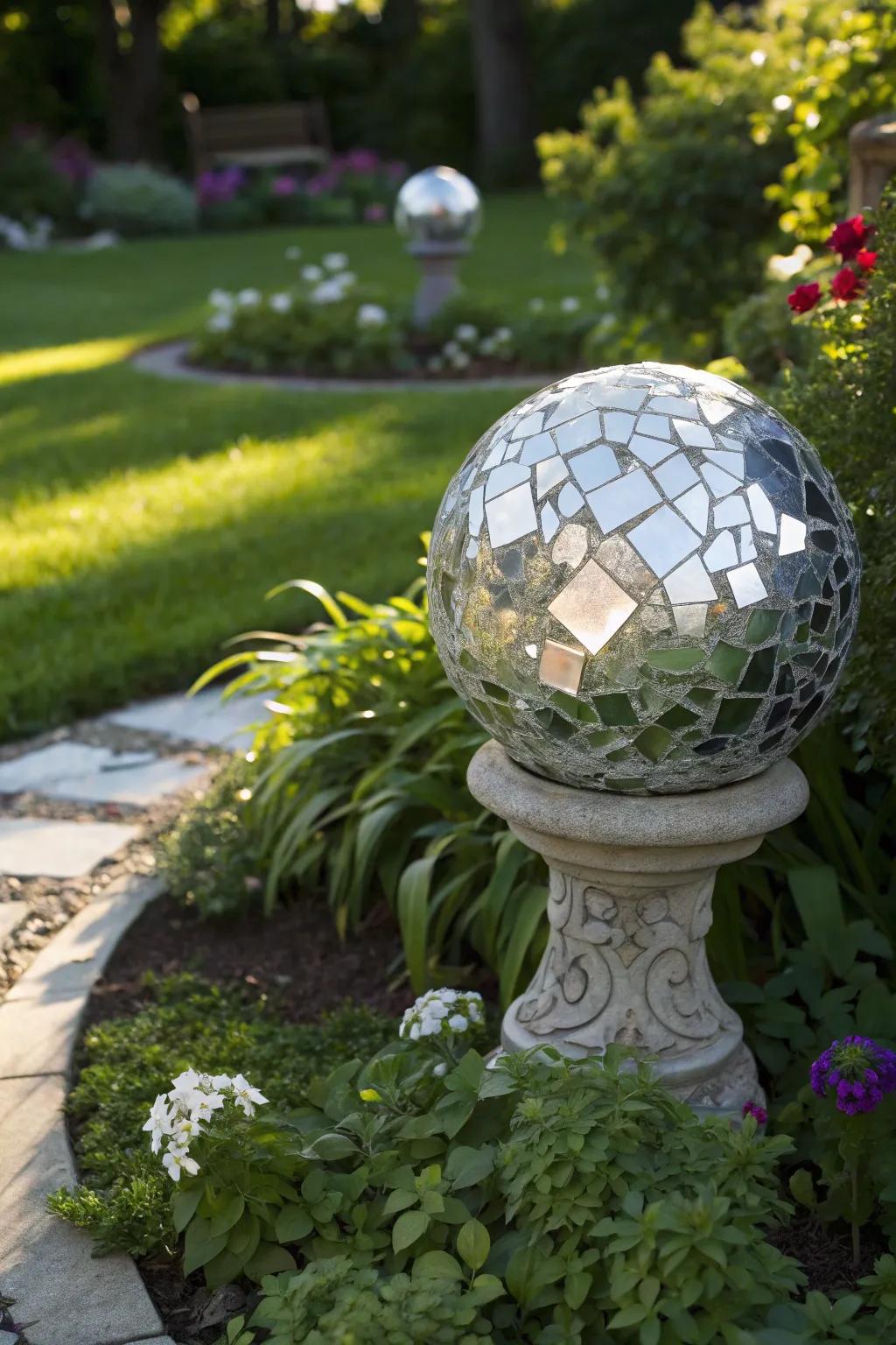 A gazing mirror ball brings charm to any garden.