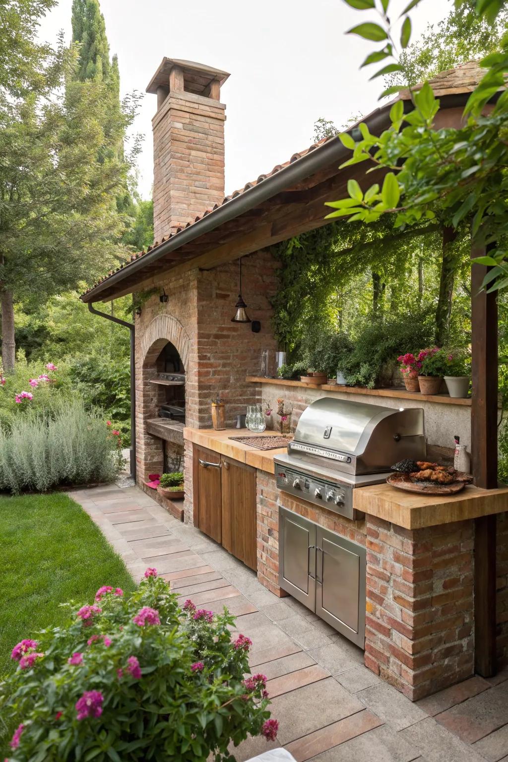 Rustic brick incorporates a timeless charm to any BBQ setup.