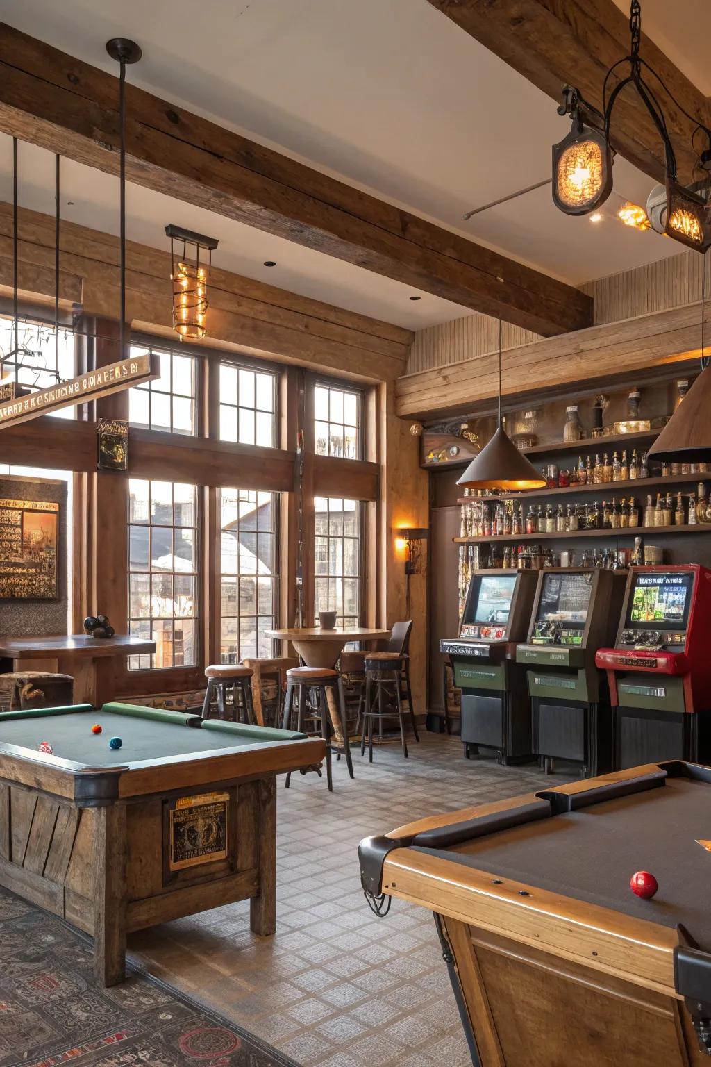 A bar section introduces ease and elegance to your gaming space.