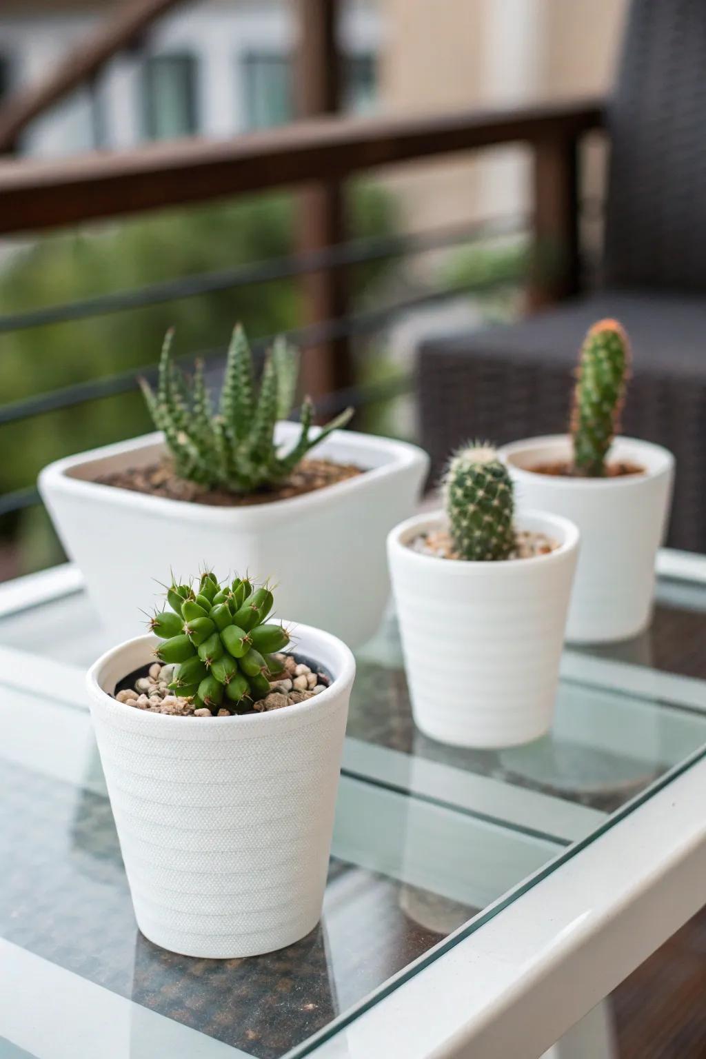 Minimalist pots allow the natural beauty of cacti to shine.