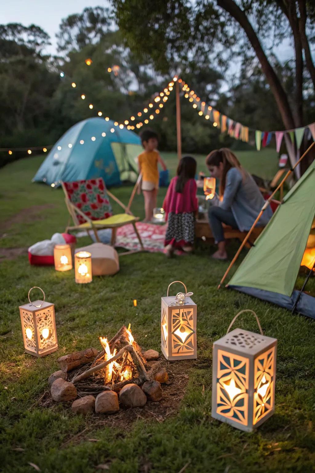 Charming lanterns lighting up the camping party.