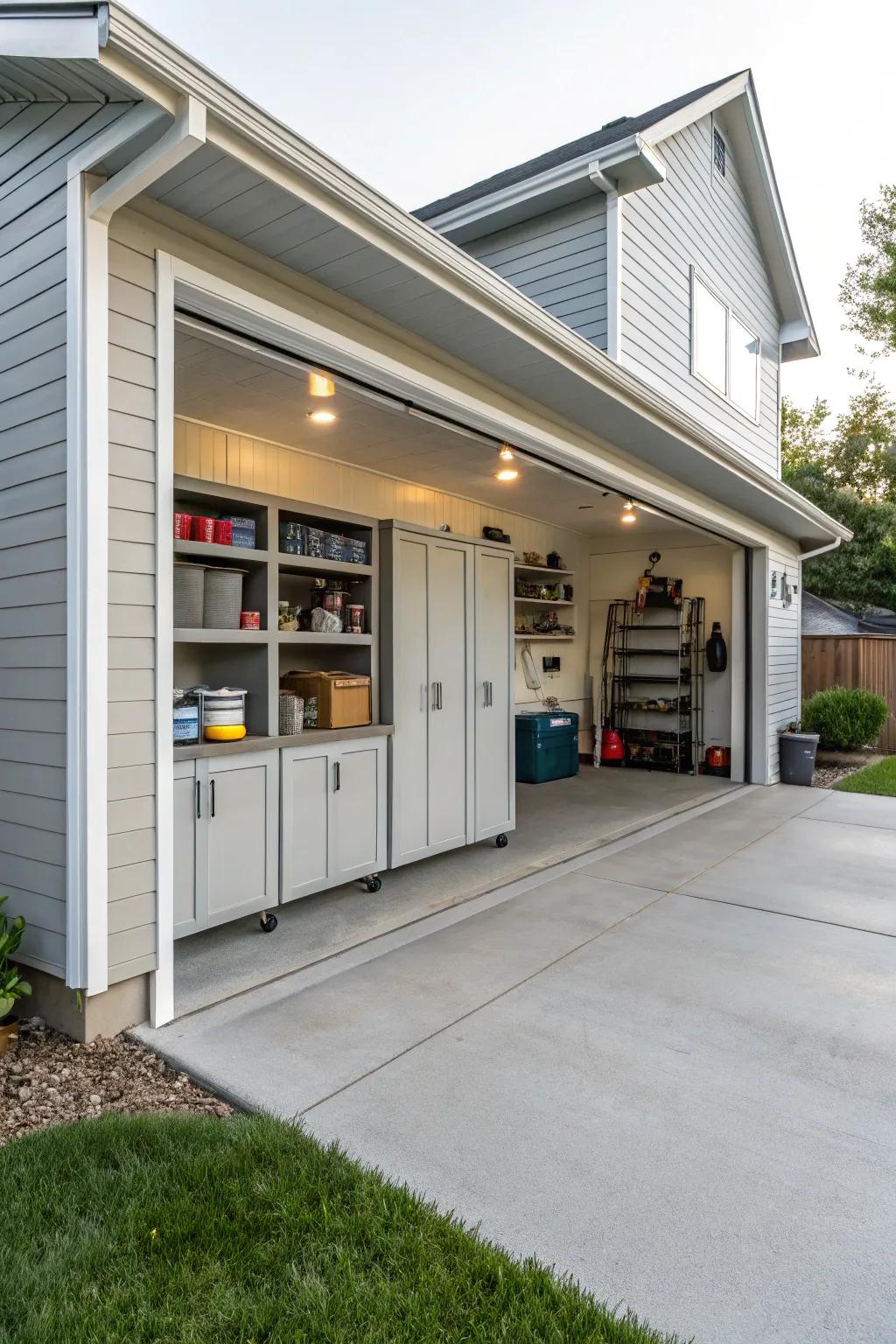 A carport that cleverly integrates storage solutions.