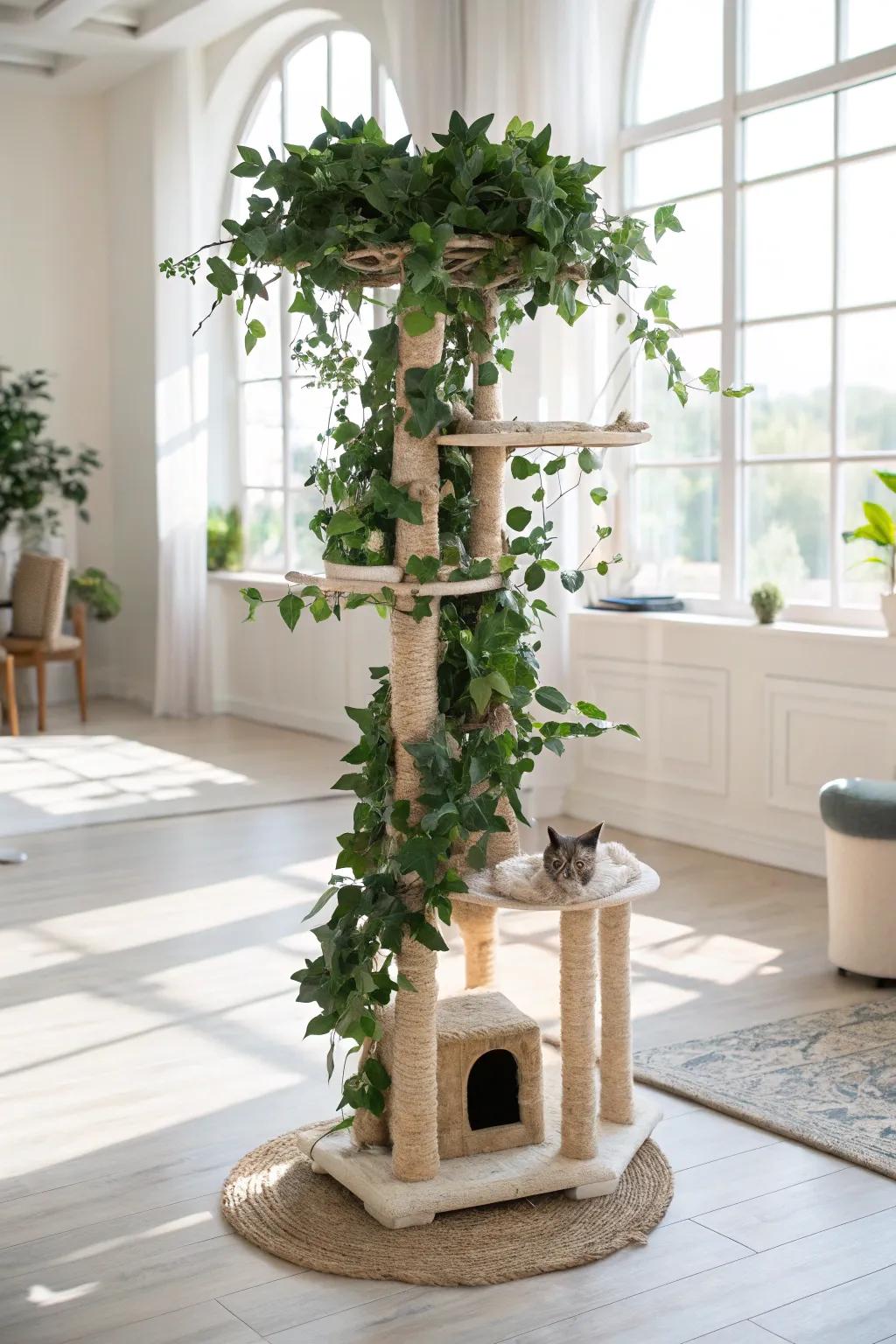 Abundant greenery adds a natural element and sparks your cat's curiosity.