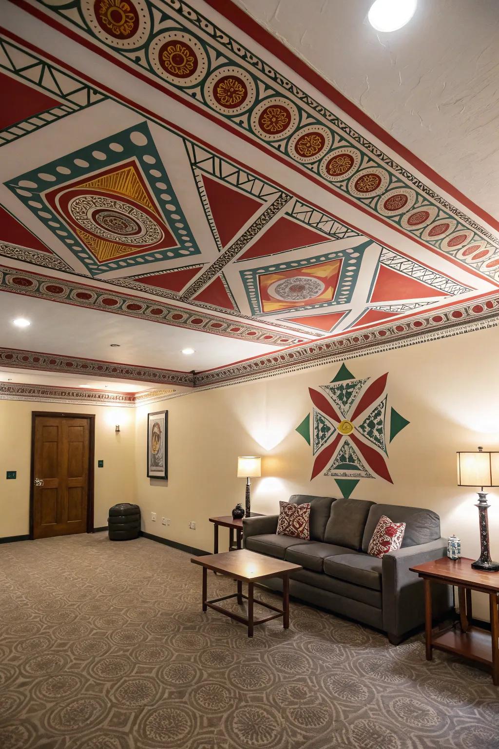 Infuse personality by means of a daring, patterned ceiling, speaking volumes in visual appeal.