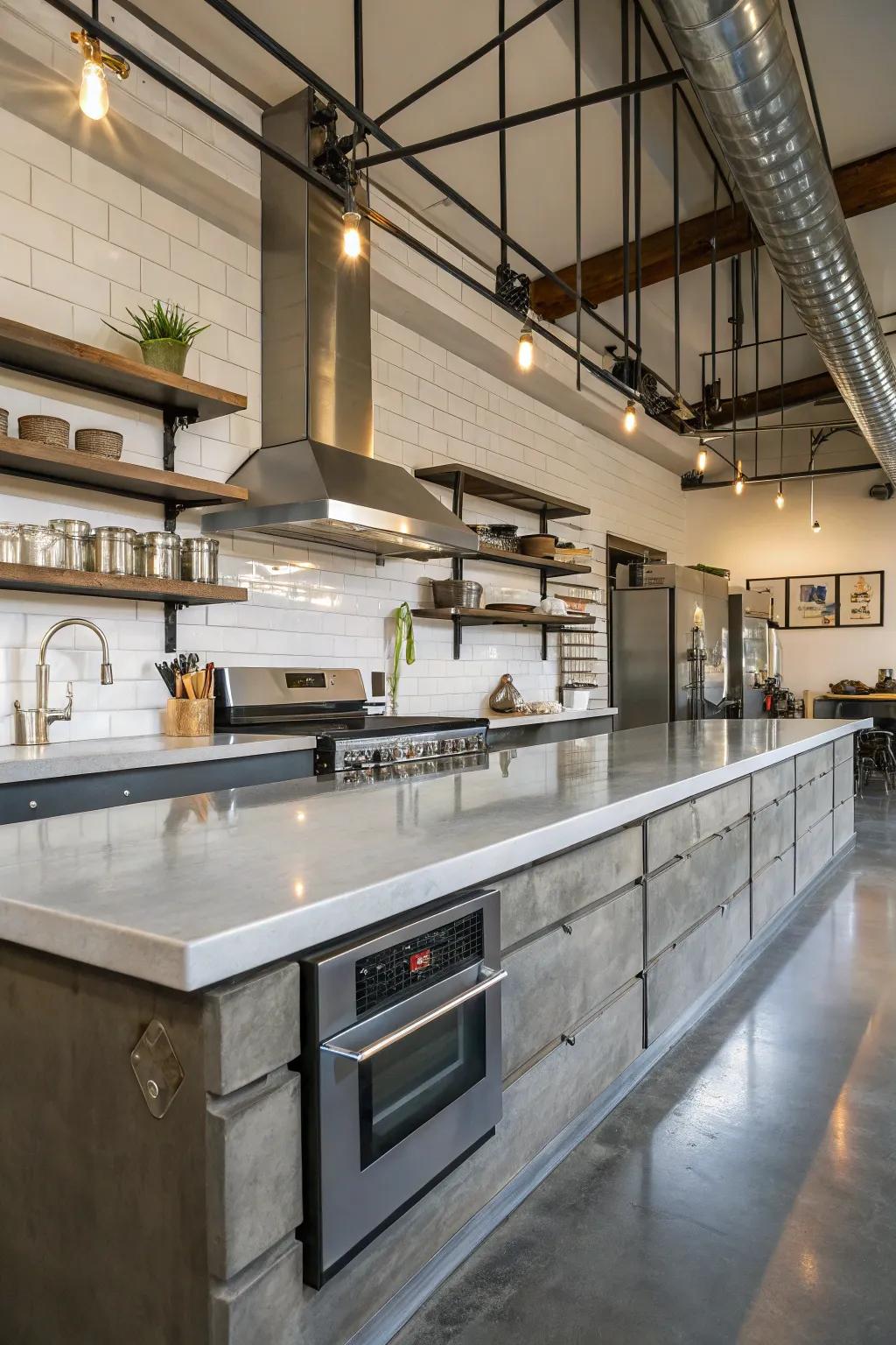 Industrial kitchen featuring stylish cast stone worktops.