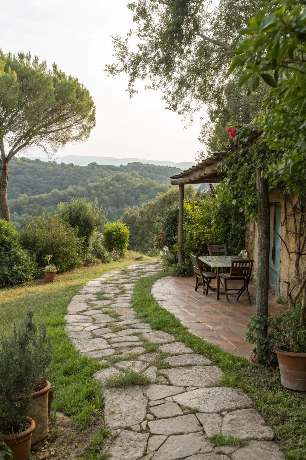 A stone path adds a rustic charm to your patio.