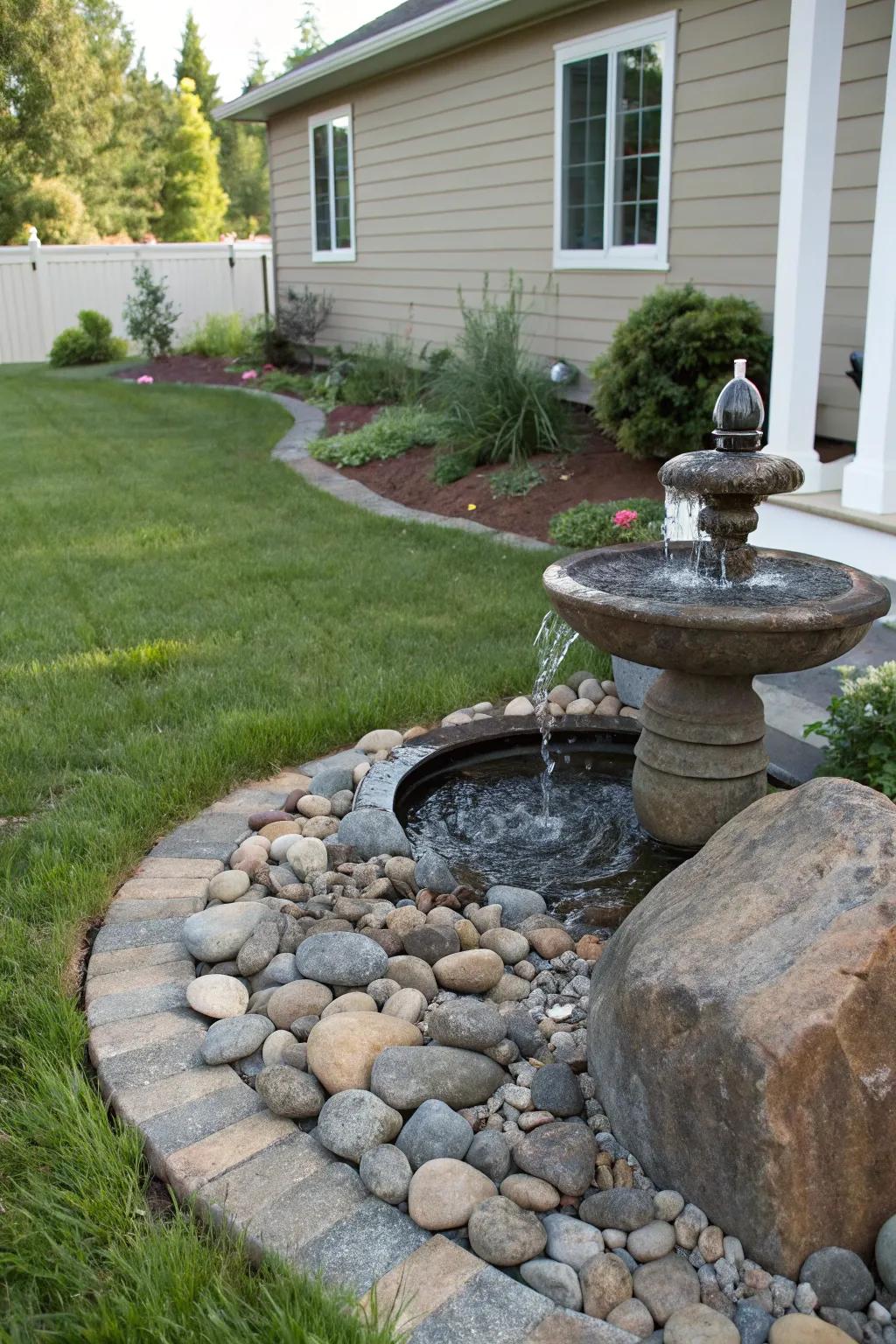 A water feature contributes a touch of serenity to any garden setting.