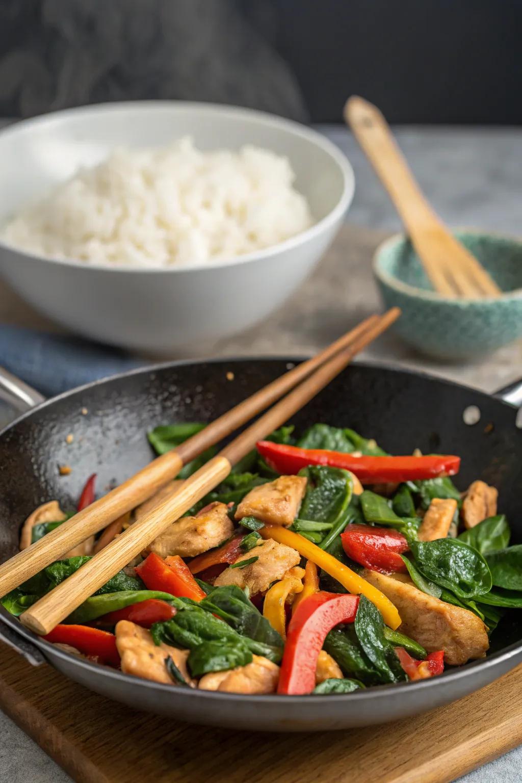 Poultry and greens stir-fry, a quick and vibrant meal.